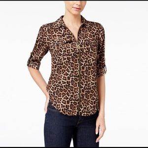 MICHAEL KORS Zip Up Leopard Print Shirt